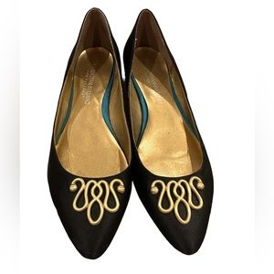 Christian Siriano Shoes Womens 8 Slip On Gold Metal Embossed Ballet Flat Black